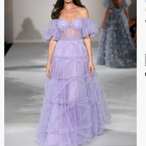 SHERRI HILL 55558 - Tulle gown with sheer corset bodice, ruffle embellishments